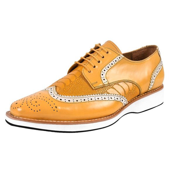 LIBERTYZENO Mens Wingtip Ostrich Skin Print Genuine LeatherOxford Dress Shoes